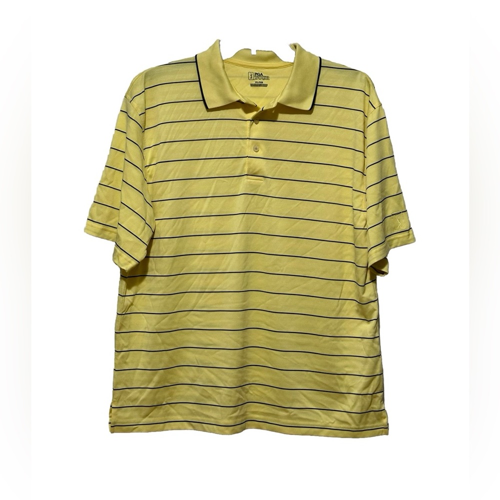 PGA Tour Polo Shirt Mens Size XL Short Sleeve Golf Sport Casual Yellow Stripe